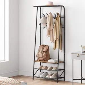 4-in-1 Coat Rack Hall Tree with Shoe Storage Bench Multifunctional Hallway Organizer Metal Steel Frame Adjustable Hooks for Entryway Storage Solution