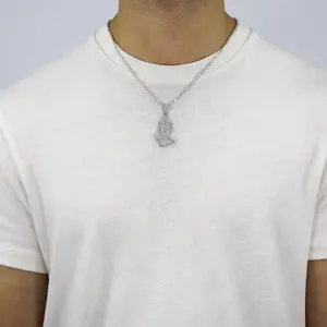 Fully Iced Praying Hands VVS Moissanite Diamonds Pendant