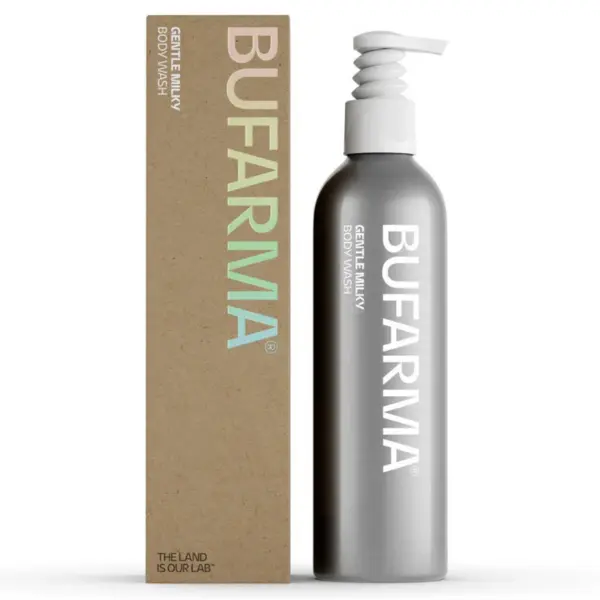 Bufarma Gentle Milky Body Wash - Natural Organic Buffalo Milk Formula for Sensitive Skin - Cleanses Gently Leaves Skin Clean Refreshed Silky Soft Infused with Almond Oil & Honey Extract