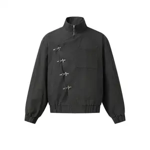 2025 Airplane Buckle Short Stand Collar Denim Jacket Winter Loose Casual Coat for Men