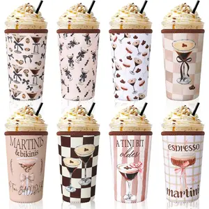 8 count  Sleeves for Iced Coffee Cup  Bow Cup Coolie Espresso Martini  Coffee Insulator Sleeves Neoprene Insulated Holder for Iced & Hot Drinks, 22-24 oz