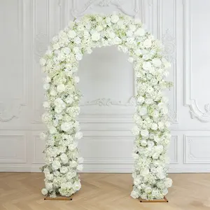 Flower Arch Backdrop White 4ft x 8ft Artificial Silk Roses & Baby's Breath Floral Arrangement for Round Top Double Arch Stand