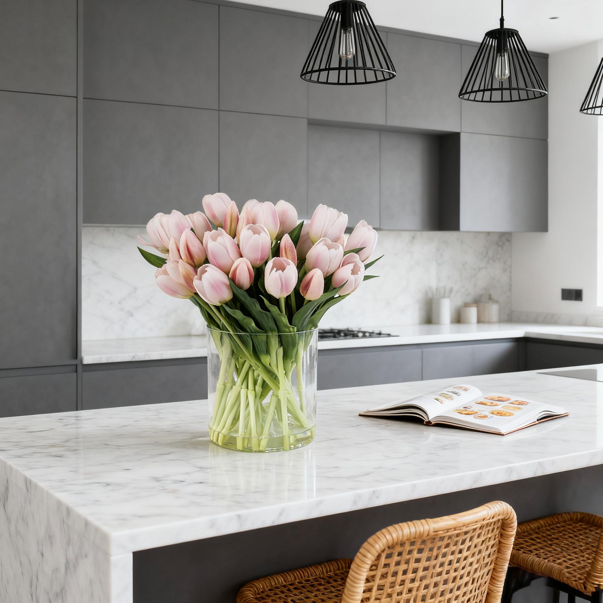 Porch decor,ennvaofficial 40 artificial tulips, realistic touch faux flowers for home decoration, artificial tulip bouquet, suitable for spring, Easter, Mother's Day, weddings, and restaurant table decoration (light pink)