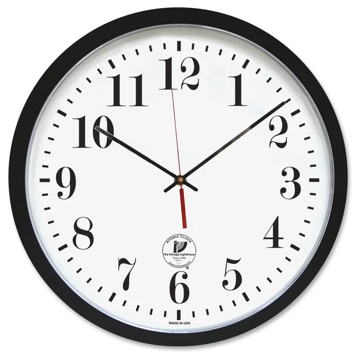 Chicago Lighthouse 16.5 in. Adjustable Atomic Plastic Wall Clock - Auto Sync, Self-Adjusting, Daylight Saving Time Compatible, Large Display Window, Decorative Indoor Home Decor for Living Room, Bedroom, Self-Adjusting Design