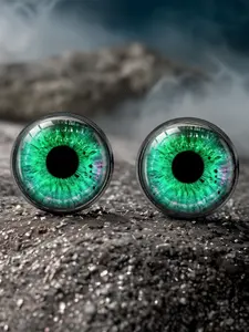1 pair Green Cat Eye Stud Earrings, Punk Style Realistic Glass Cabochon Eye Ball Earrings for Women, Realistic Design Glass Material, Witchy Jewelry