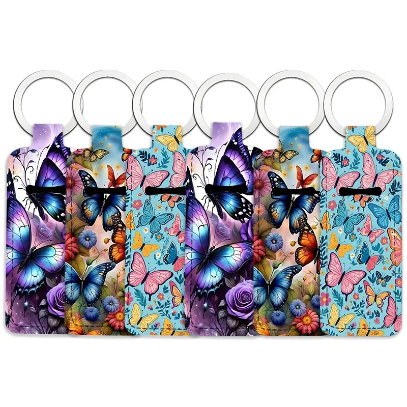 6 pcs flower Pattern Lipstick Storage Bag Set for Women - Portable Outdoor Lipstick Pendant Floral Pattern Key Chain Accessories - Portable, Elastic, and Compact Design, Suitable for Both Men and Women - Perfect for Home and Travel