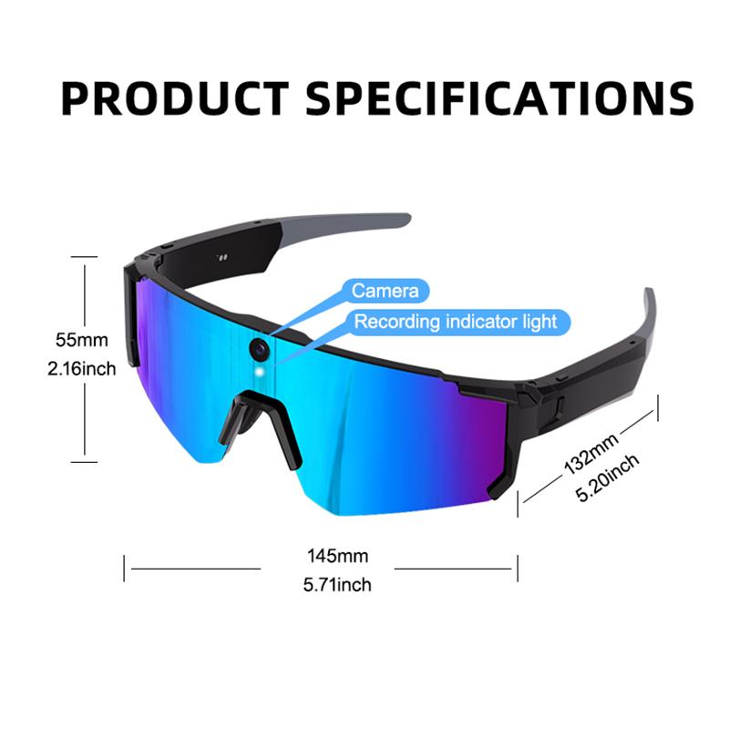 Smart Sports Glasses with 8MP Camera, 2K Photo/1200P Video Recording Wearable Glasses, IP54 Waterproof Multifunctional Wireless Audio Bluetooth Glasses with Headphone, Outdoor Sports Polarized Sunglasses with AI Voice Assistant, UV Protection Eyeglass