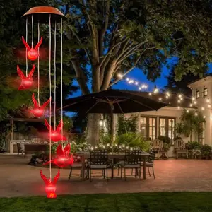1PCS Solar Red Hummingbird Wind Chimes, Solar-Powered Mobile Hanging Patio Lights Waterproof LED Garden Decoration for Mom Grandma Patio Deck Yard Decor