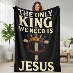 Jesus King Flannel Blanket  Christian Faith Crown and Cross Print  UltraSoft Cozy Warm Gift  Perfect for Living Room  Bedroom  Church Gatherings  Christian Home Decor  Religious Celebration  Thoughtful Present for Believers  Spouse  Friends  and Family