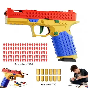 Tactical DIY Building Block Grip Set, Fun Building Block Kit with Display Stand , Creative Building Grip Kit,Suitable for rich team activities, Holiday gifts for children,Including 12 toy shells and 120 toy bullets, fully automatic without loading