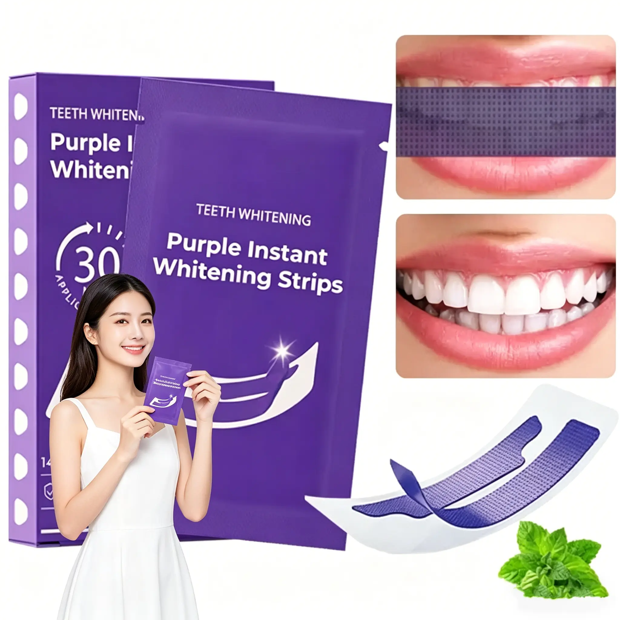 Whitening in 30 Minutes Purple Teeth Whitening Strips - Combining Whitening and Colour Correction 14/28/42 Whitening Sessions - Safe for Enamel - Non Sensitive Teeth Whitening - Peroxide-Free
