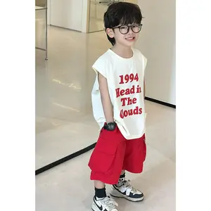 NewSummer Fashion Sports Two-Piece Set, Elastic Waistband Red Shorts, Outdoor Casual Vest Set, Choose Size According to Height, for Outdoor(Gift)11