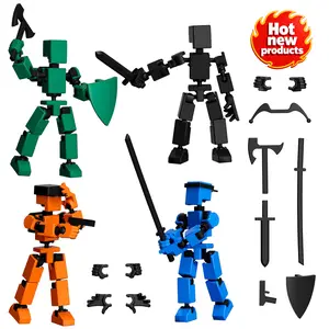 4PCS Mini Titan T-13 Action Figures Set Assembly Completed Luck Dummy Robot 13 Action Figure Toys for Boys Stick Figures with Multi Joints Movable Fidget Gifts for Kids