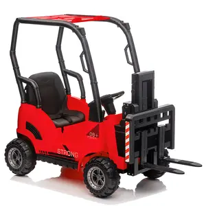 12V Toddler Ride On Forklift Toy with Tent, Battery Powered Construction Vehicle, Features Remote Control, Liftable Fork, Low-Power Alarm, 2 Speeds and Music Playback.