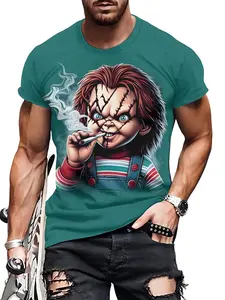 Hot-selling men's T-shirt with Chucky 3D print from the horror movie. Unisex fashionable casual short-sleeved Round Neck T-shirt. Halloween gift top/T-shirt. Men's clothing.
