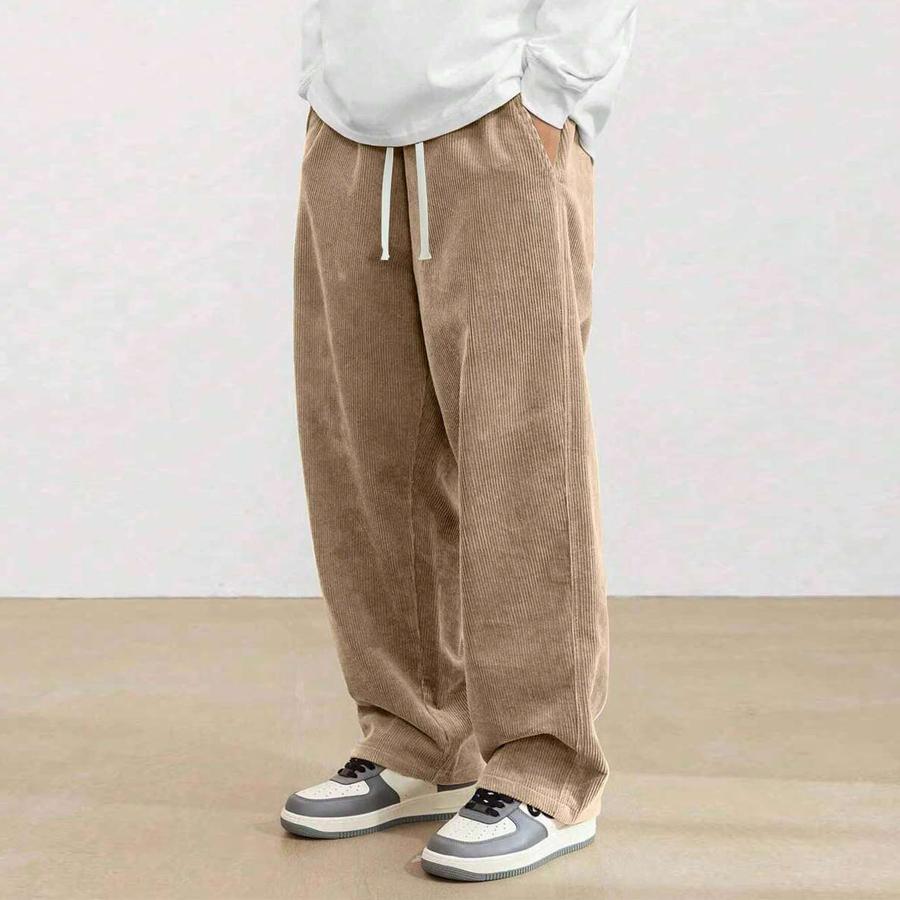 Men’s vintage corduroy casual pants, loose straight-leg long trousers, new for spring/autumn