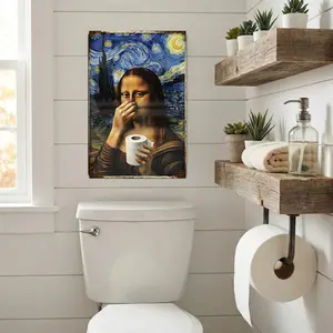 Mona Lisa Bathroom Metal Sign Funny Vintage Toilet Wall Decor Nose Pinching Stink Humor Da Vinci Inspired Rustic Metal Plaque 8*12 inch metal  wall  art  decor wall  decor home  accessories