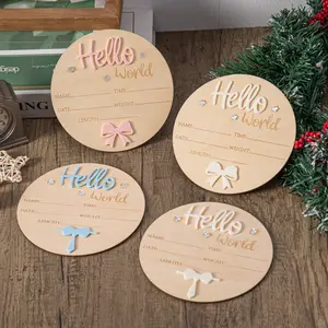 Wooden Hello World Milestone Birth Announcement Sign, Bow Tie Decorative Wooden Plaque, Perfect Baptism Party Gift, Thanksgiving Halloween Christmas Gifts, Desk Signage Decoration, Wooden Home Sign
