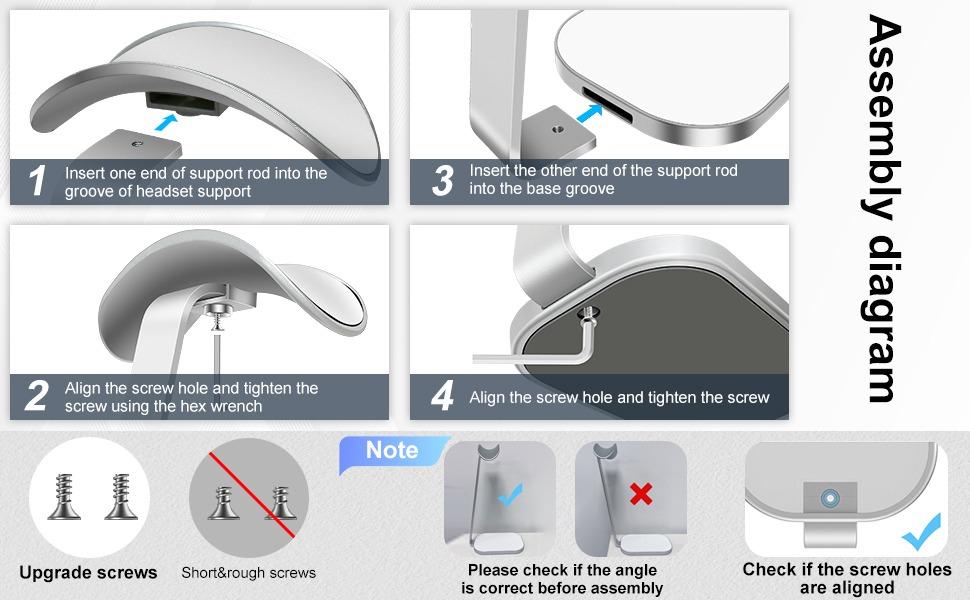 Headphone Stand for AirPods Max, Headset Holder with Aluminum Supporting Rod, Heavy Base Desk Stand Headphones Support Accessory for All Headphones