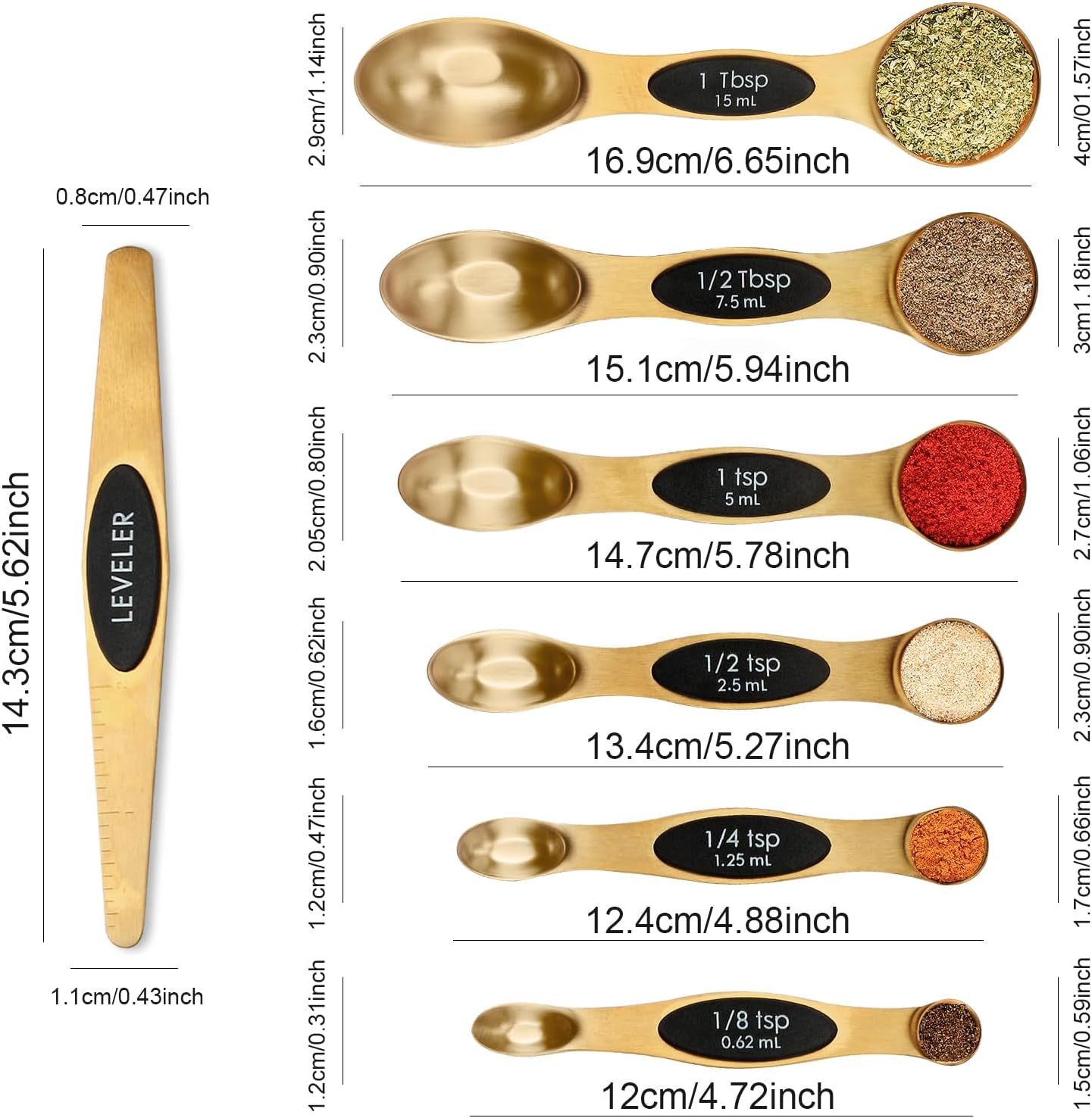 Magnetic Measuring Spoons Set Stainless Steel with Leveler, Stackable Metal Tablespoon Measure Spoon for Baking, Measuring Cups and Spoon Set Kitchen Gadgets Apartment Essentials Fits