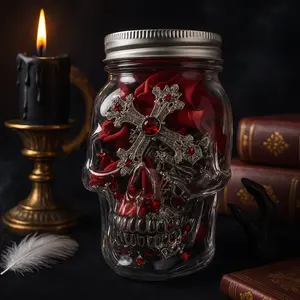 Mieuas Gothic Vampire Mystery Surprise Jewelry Jar Set - 30 Handpicked Pieces Including Rings, Necklaces, Earrings & Occult Accessories for Halloween Gift Organiser Boxes Adjustable Tin