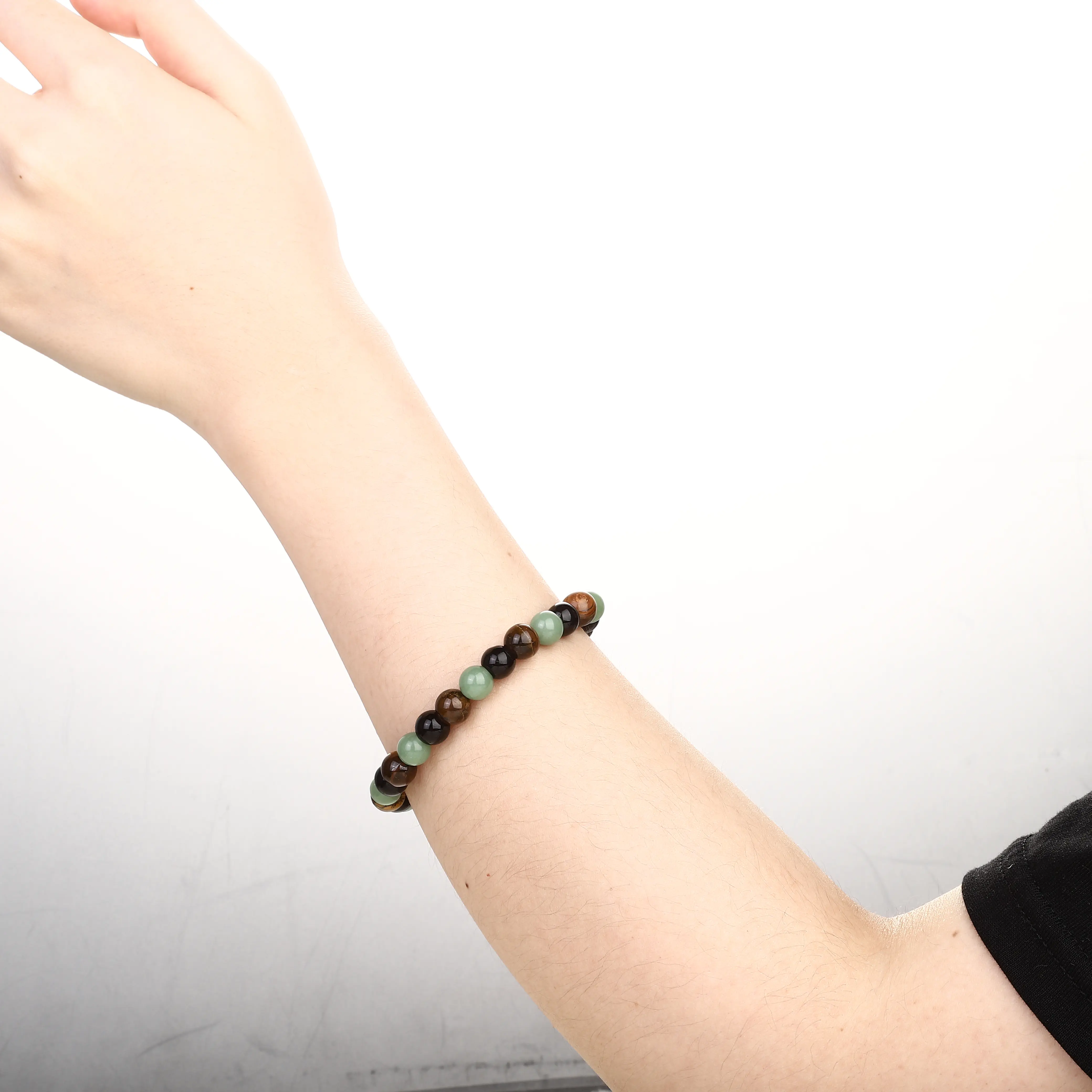 Unisex Green Beaded Bracelet with Aventurine, Tiger Eye, Blue Crystal Beads - 15-20cm Elastic Abundance Jewelry, Fashionweek Accessory, Birthday Gift for Adults