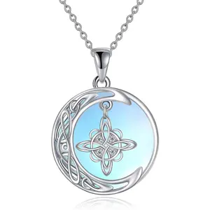 Witch Knot Birthstone Necklaces Celtic Triquetra Knot 925 Sterling Silver Pendant Necklace for Women