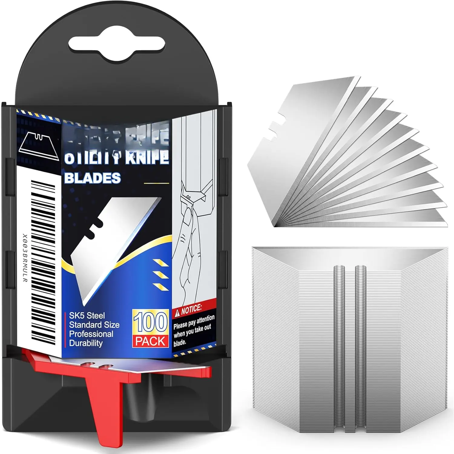 100 Pack Utility  , Box   with Dispenser, SK5 High Carbon Steel Heavy Duty Utility  Replacement , Standard Size   for  Box