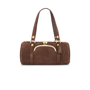 Coach Originals Suede Kisslock Barrel Bag in Dark Chocolate Suede