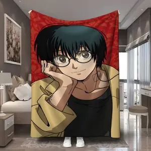 1Pc Dark Wind Kuroko Tetsuya Sakamoto DAYS pattern printed flannel blanket - Polyester fiber 100% Soft sofas, chairs, Large size living room, bedroom, picnic decoration multipurpose blanket, Decorative Giftable Blankets