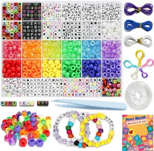 1300 Pcs DIY Childrens Crafts Beads Friendship Bracelet Kit, with Pony Beads Letter Beads and Bracelet Making Kit, Colorful Charms, Used for Custom Necklace Bracelets and Jewelry Decor