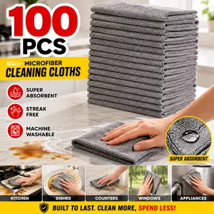 [100 PACK] Premium Multi-Surface Cleaning Cloths - Bulk Reusable Dishcloths for Kitchen, Car Detailing & Home. Ultra Absorbent Lint-Free Rags, Essential Home Reset 2026 Cleaner