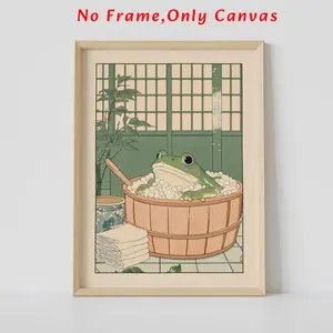 Frog in Bath Tub Pattern Unframed Painting, Japanese Style Wall Art, Wall Art Decoration, Wall Decor for Home Living Room Bedroom Study Room, Ornaments