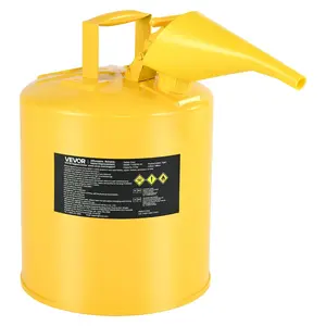 【FathersDayGift】VEVOR Safety Can, 5 Gallon Type I Yellow Safety Can for Diesel with Stainless Steel Flame Arrester, Self-Closing Lid, and PE Funnel, Carbon Steel Flammable Storage Container with Ergonomic Handle