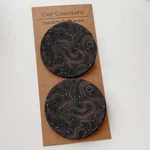 Built for the Trail, Not the Mall | 2/4Pcs Copper Topo Car Coasters - Black & Bronze Map Print, Gift for Him，Unique Fashion Gift for Him