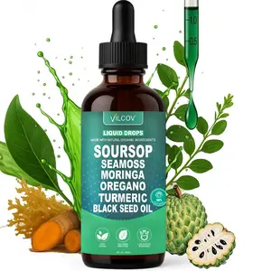 Vilcov 10 In 1 Soursop Liquid Drops, ALL-IN-ONE Extract - with Seamoss,Moringa,Black Seed Oil,Turmeric,Oregano Liquid,Multi-Vitamin Drops - Healthcare,Fitness,Natural Wellness Blend  Dietary Supplement - 2 fl oz