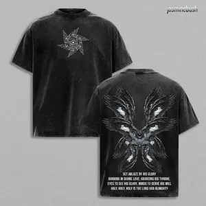 Seraphim Angel Tee | Set Ablaze by His Glory Shirt | Christian Vintage Washed Oversized T-Shirt | Wings of Fire Divine Love Graphic | Holy Faith Jesus Apparel Christian Bible Verse