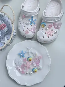 Set of 16 Starfish Shell Flower Shoe Clips, Multifunctional Ladies Sandals Slippers Beach Bag Accessories, Perfect Gift for Holidays Birthdays Parties