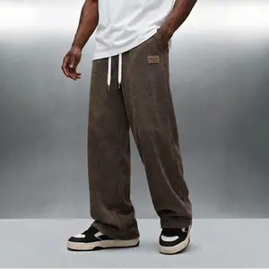 Men’s spring and autumn corduroy straight-leg pants, men’s long pants, letter-label fashion trendy casual loose sports pants