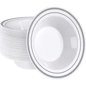 [12 oz. - 50 count Dessert Soup Bowls with  Rim, Plastic Bowls Disposable -  Heavy-Duty Disposable Soup Bowls for Party, Wedding, and All Occasions