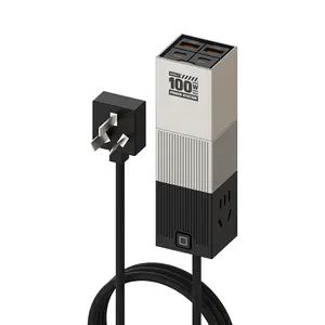 Electric Train Mobile Charging Station 100W GaN Charger Multi-port Power Strip Desktop Charging Head Compatible Apple Huawei iPhone Tablet Silver