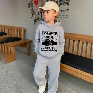 Friendship Print Hooded Tracksuit For Boys And Girls Fleece Lined Sweatshirt Jogging Pants Perfect For Casual Indoor Outdoor Wear In Autumn Winter