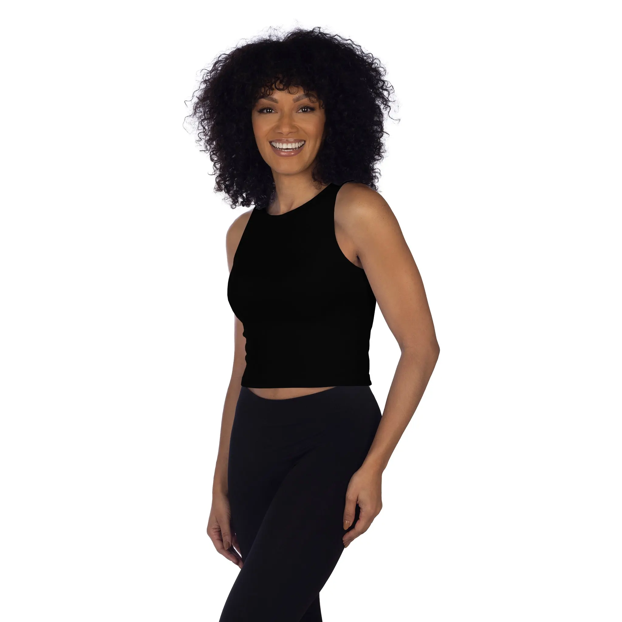 Women's Ribbed Crop Top, Sleeveless Jewel Neck Tank Top in a Stretchy Nylon Spandex Knit for Everyday Wear, Basic, Cropped, Bike, Short