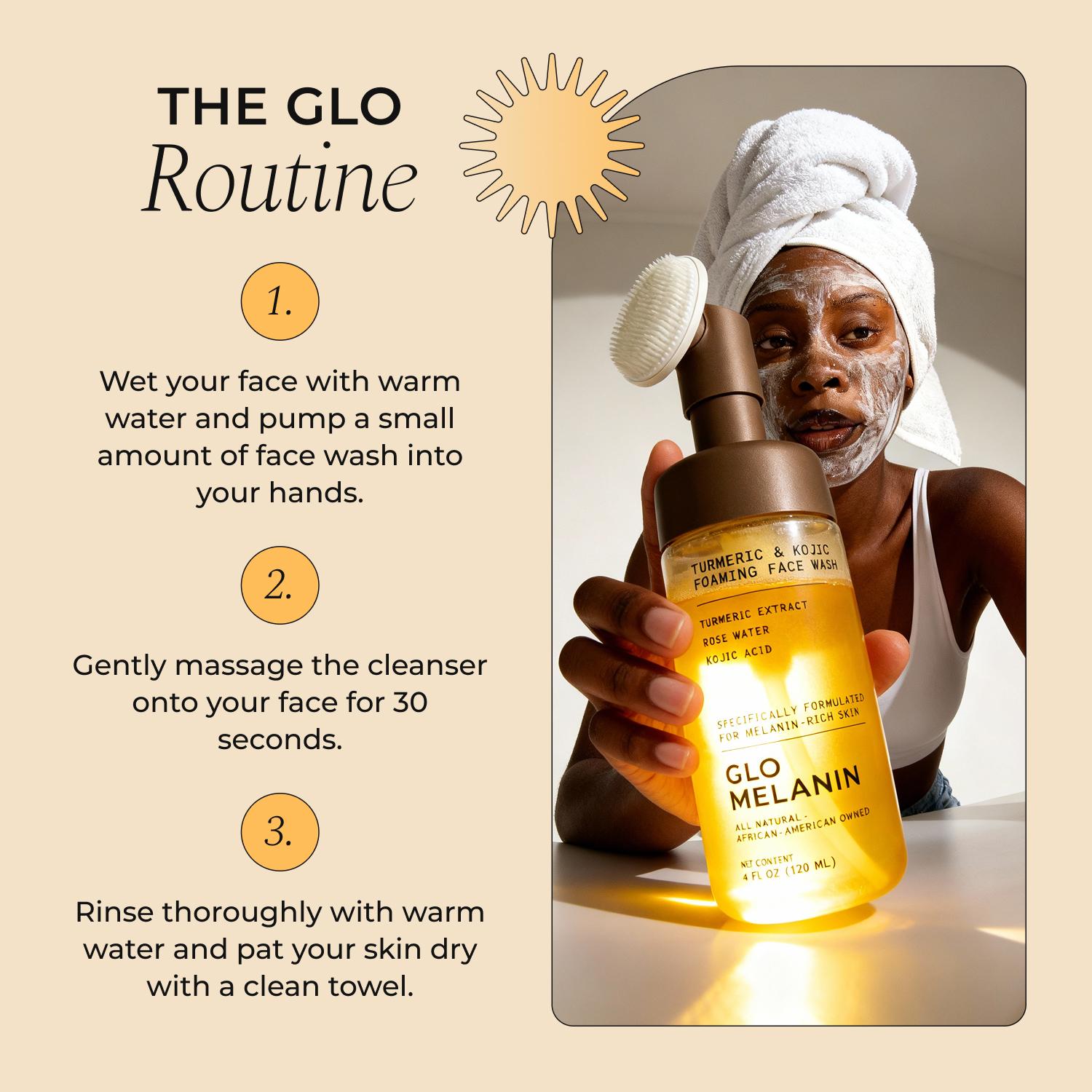 Glo Melanin Turmeric and Kojic Foaming Face Wash for Deep and Gentle Cleansing, 120ml - Facial Cleanser, Brightening Skincare Routine