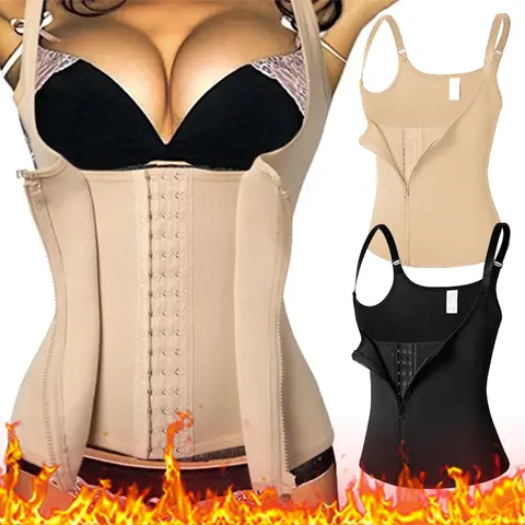 Women's Abdominal Compression Waist Trainer Tank Top - Lady's Adjustable Shoulder Straps, Zipper, Tummy Control Adjustable Waist Trainer Corset Shapewear Tops for Sports Workouts (Sizes S-2XL, Plus Size)