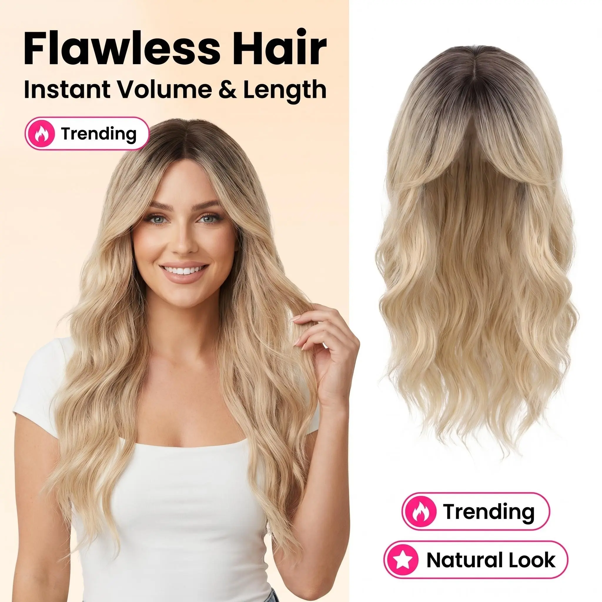 Premium Kanekalon  Topper for Women - 22 Inch Wavy Clip-In Synthetic Hairpiece with Bangs, 3 Anti-Slip Clips, Natural  Topper for Thinning , Volume & Gray  Coverage bundles human hair Straight HD Lace Front Wig middle part synthetic heat wrap strap