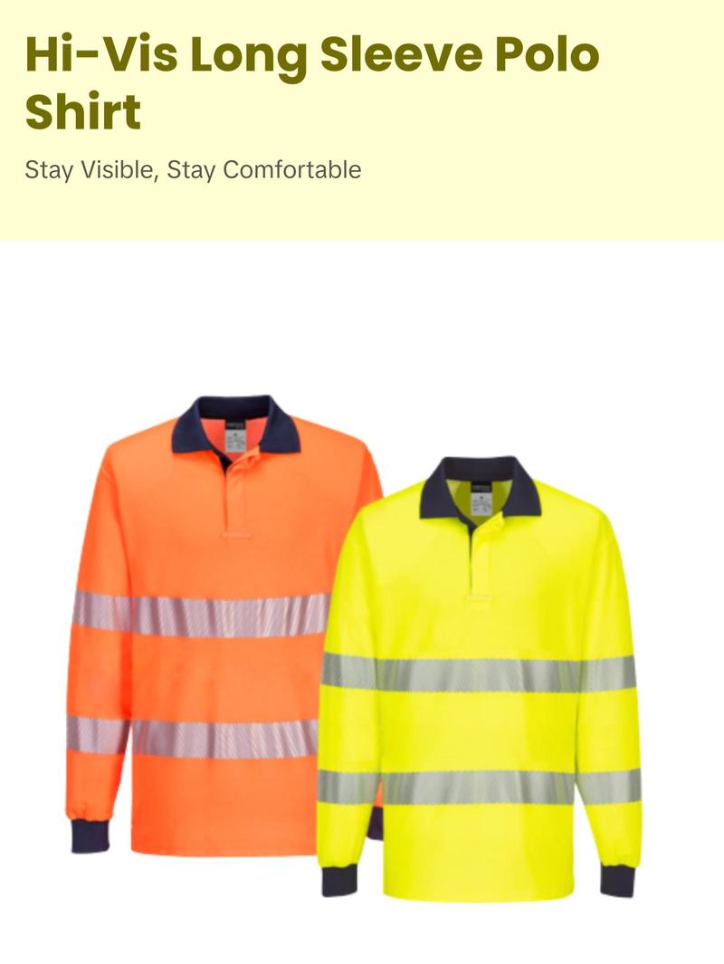 Portwest Mens Long Sleeve PW3 Hi-Vis Polo Shirt  Reflective Safety Workwear T186