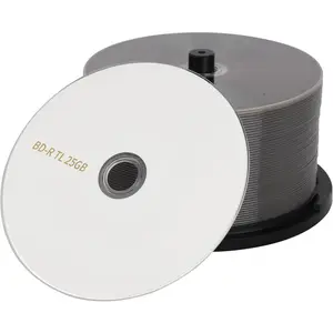 BD-R BDR 25GB Single Layer Blue Blu-ray Recordable Media Disc Upto 6X with 50 Pack White Inkjet Hub Printable Blank Data Recordable Media Disc with Cakebox/Spindle Packing