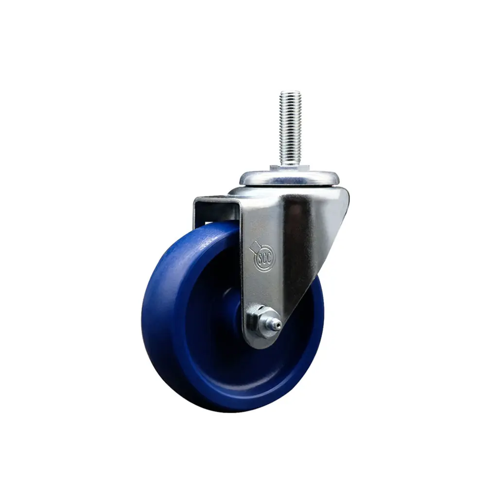 Service Caster 212 MAIN Swivel Stem Mount Caster, 4 x 1.25 in Blue Solid Polyurethane Swivel Wheels, 0.75 in Stem Bolt Hole, Non-Marring, 300 lbs Capacity, Furniture Moving Wheel, Model SCC-TS20S414-SPUS-34212, Cart Support