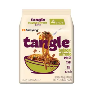 Tangle Bulgogi Alfredo Fettuccine Spicy Creamy Pasta Sauce Authentic Korean Flavor Air Dried Noodle Easy Cook Pasta 3.63 oz (Pack of 4)